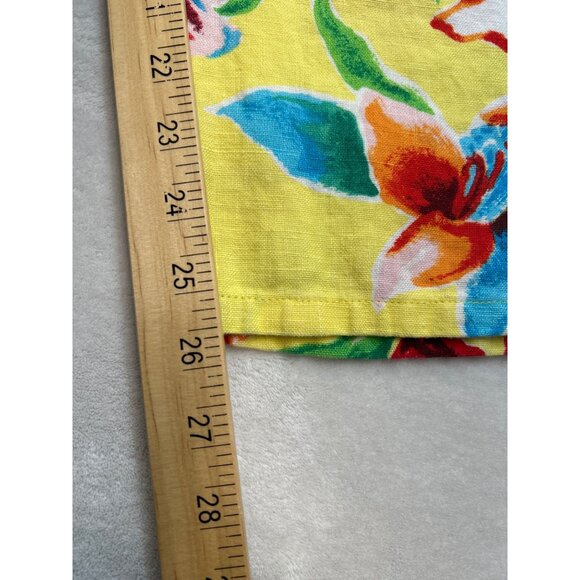 Ralph Lauren Pants Womens 12 Yellow Tropical Floral Pattern Linen Ankle - Picture 6 of 7